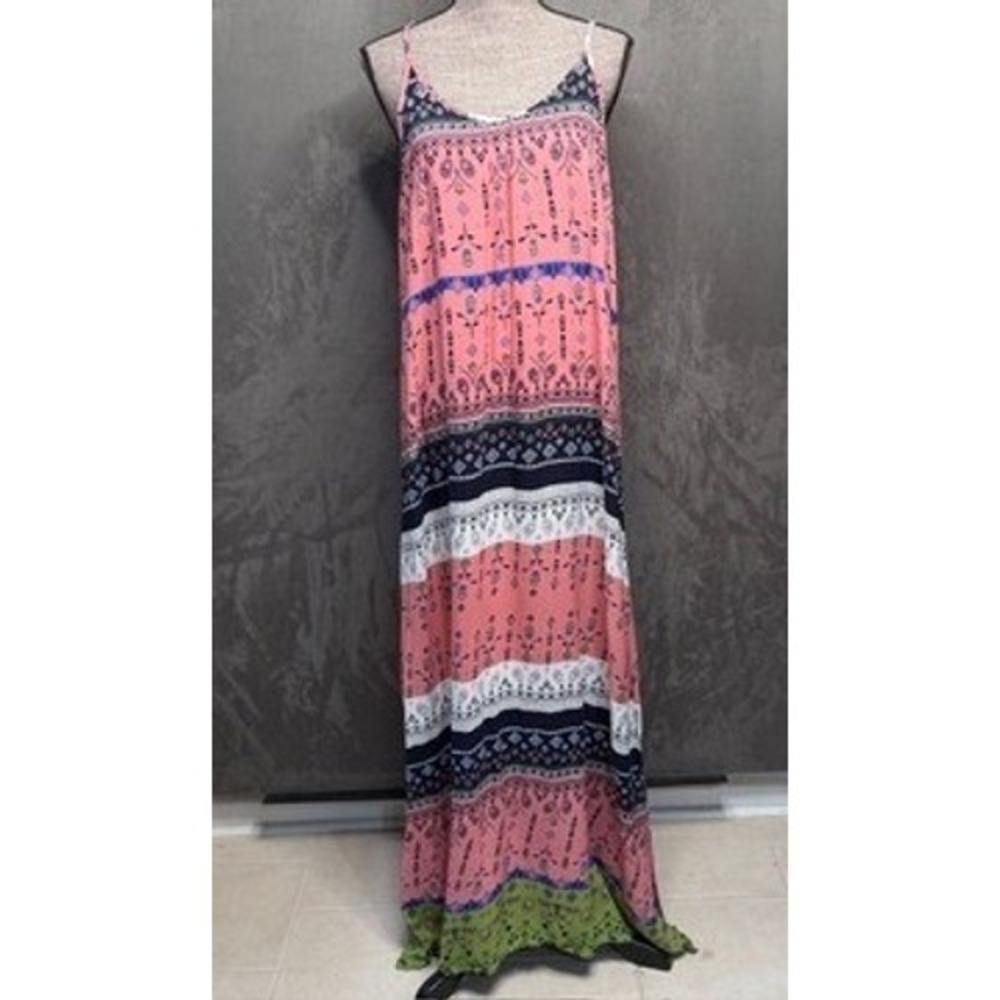 Riviera Sun Maxi Dress Womens 2X Pink‎ Boho Paisley Strappy Back Rayon 21614